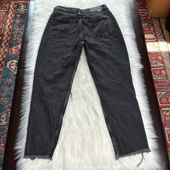 Zara Black Distressed High Rise Mom Jeans - Picture 7 of 9